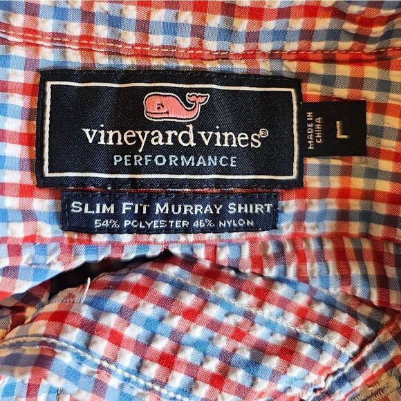 VINEYARD VINES PERFORMANCE Slim Fit Murray Gingham Check Shirt- Size Large - Picture 9 of 9